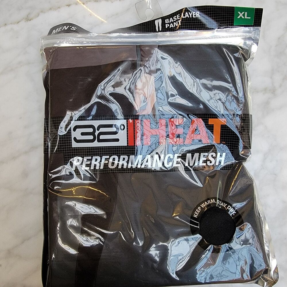 32 Degrees HEAT Performance Mesh Black Base Layer Pant Stretch Comfort Sz XL